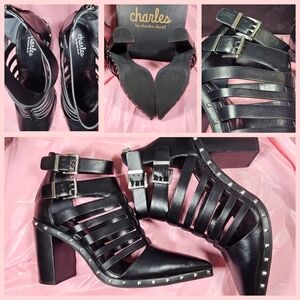 Charles by Charles David 🖤Black Leather Strappy Heels With Silver Hardware🩶